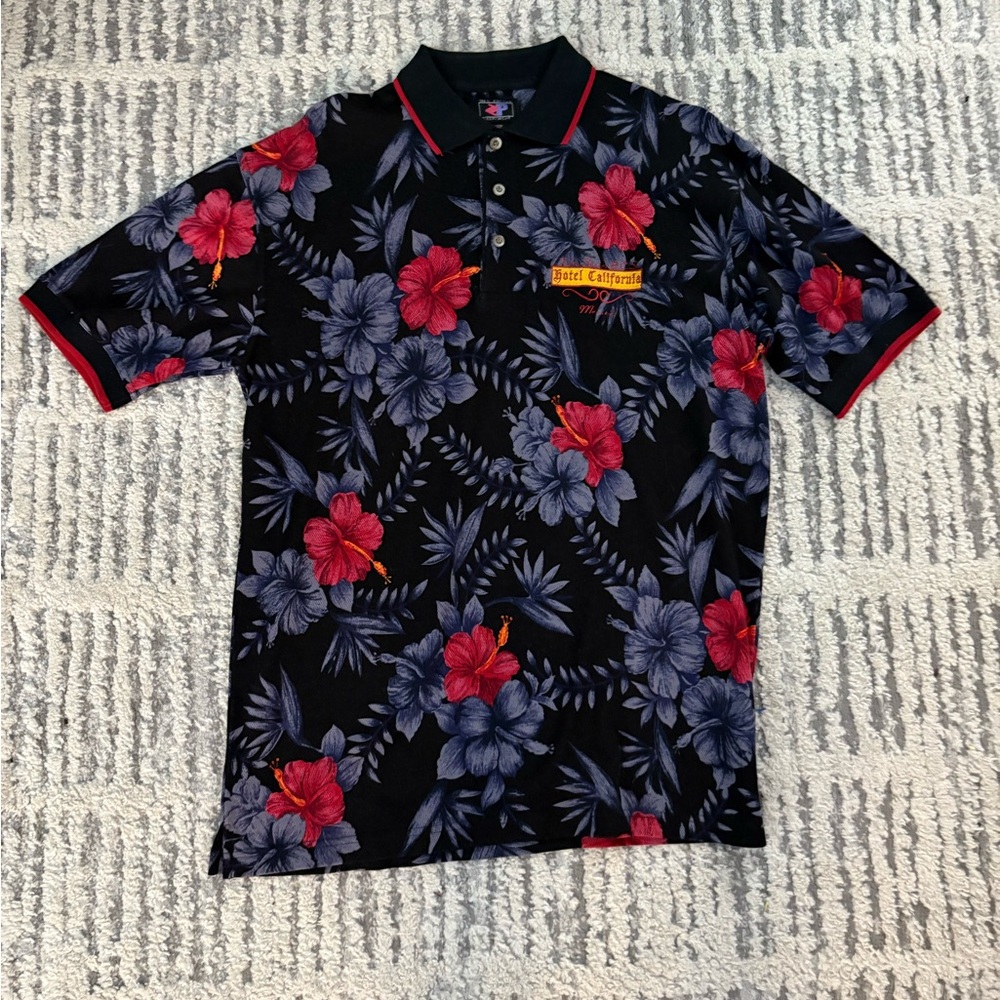 Medium Hotel California black and red floral polo